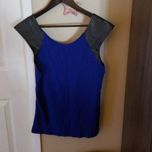 Blue w black faux leather cap sleeves
